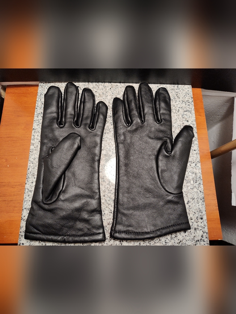 Women's Black Leather Dress Gloves  (Sheep Skin Size 8). Liner Is Polyester/Wool